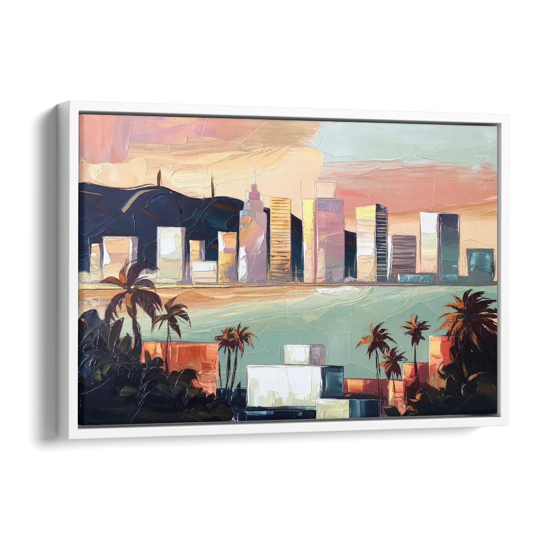 San Jose Downtown Skyline Side - White Canvas Wall Art