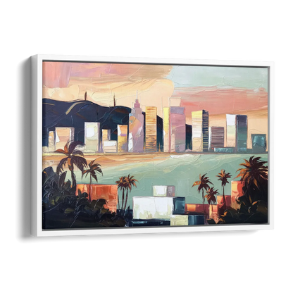 San Jose Downtown Skyline Side - White Canvas Wall Art