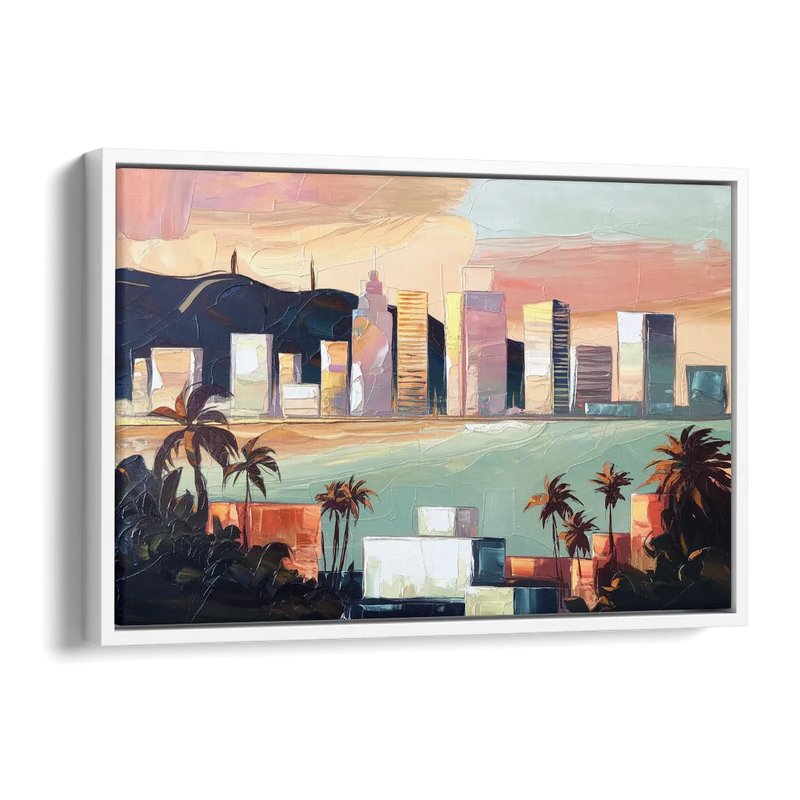 San Jose Downtown Skyline Side - White Canvas Wall Art