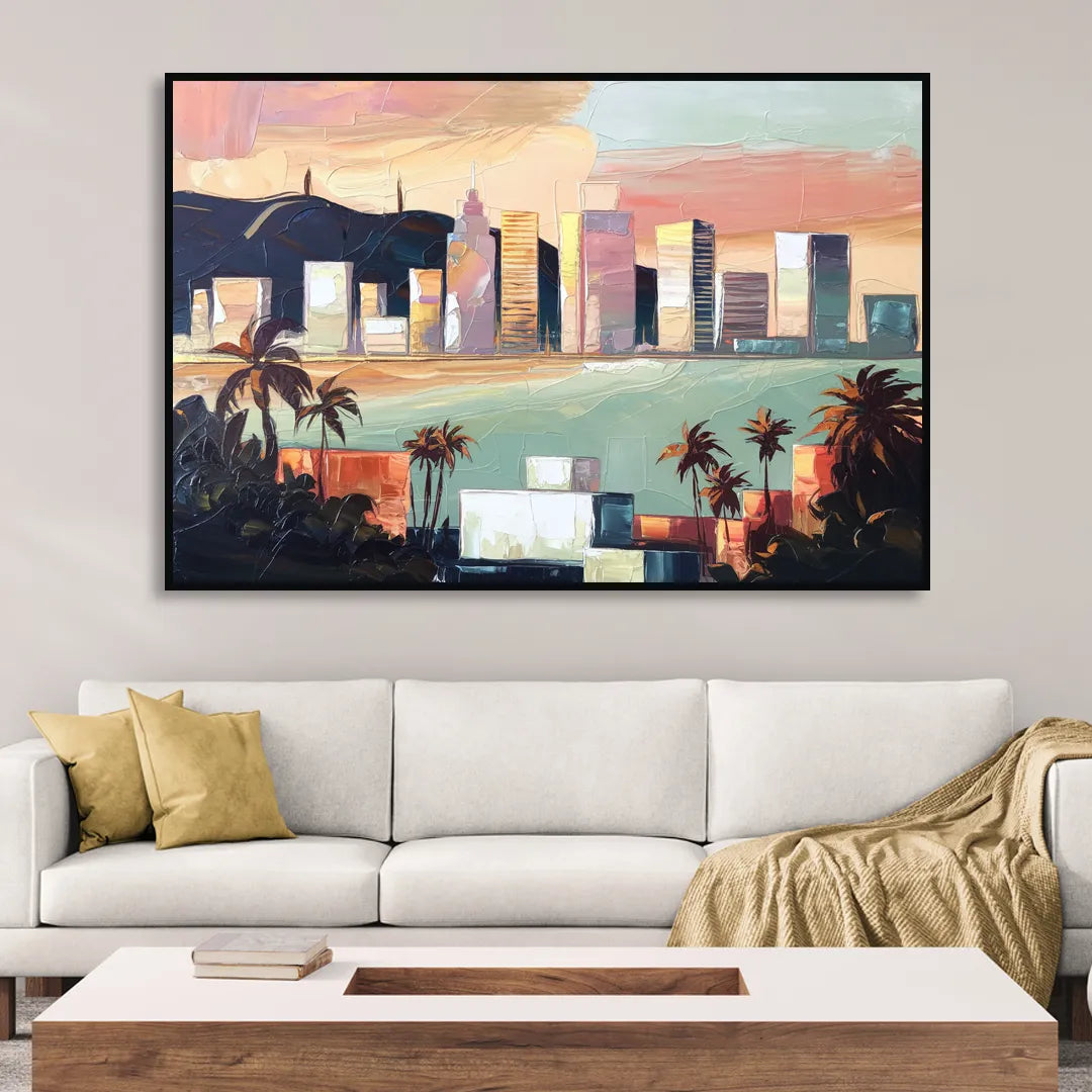 San Jose Downtown Skyline Sitting Room - Black Canvas Wall Art
