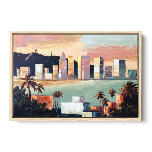 San Jose Downtown Skyline - Oak Framed Canvas Wall Art - Front