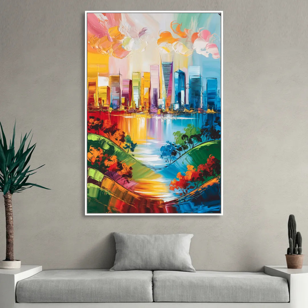 San Jose Nature and Cityscape Sitting Room - White Canvas Wall Art