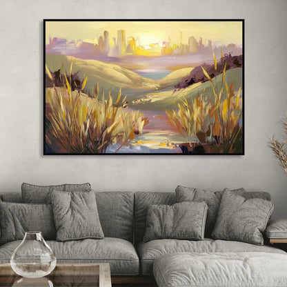 San Jose Scenic Sunset Sitting Room - Black Canvas Wall Art