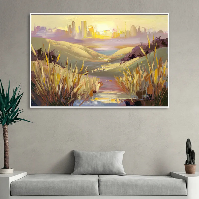 San Jose Scenic Sunset Living Room - White Canvas Wall Art
