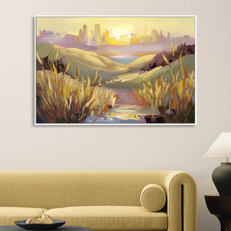 San Jose Scenic Sunset Sitting Room - White Canvas Wall Art