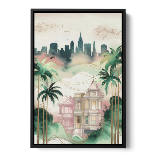 San Jose Urban Charm - Black Framed Canvas Wall Art - Front