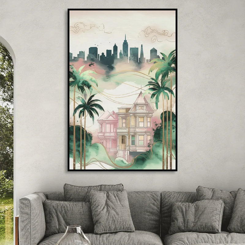 San Jose Urban Charm Sitting Room - Black Canvas Wall Art