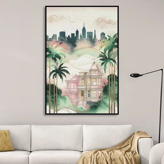 San Jose Urban Charm Living Room - Black Canvas Wall Art