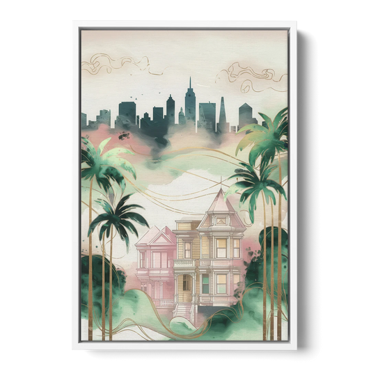 San Jose Urban Charm - White Framed Canvas Wall Art - Front