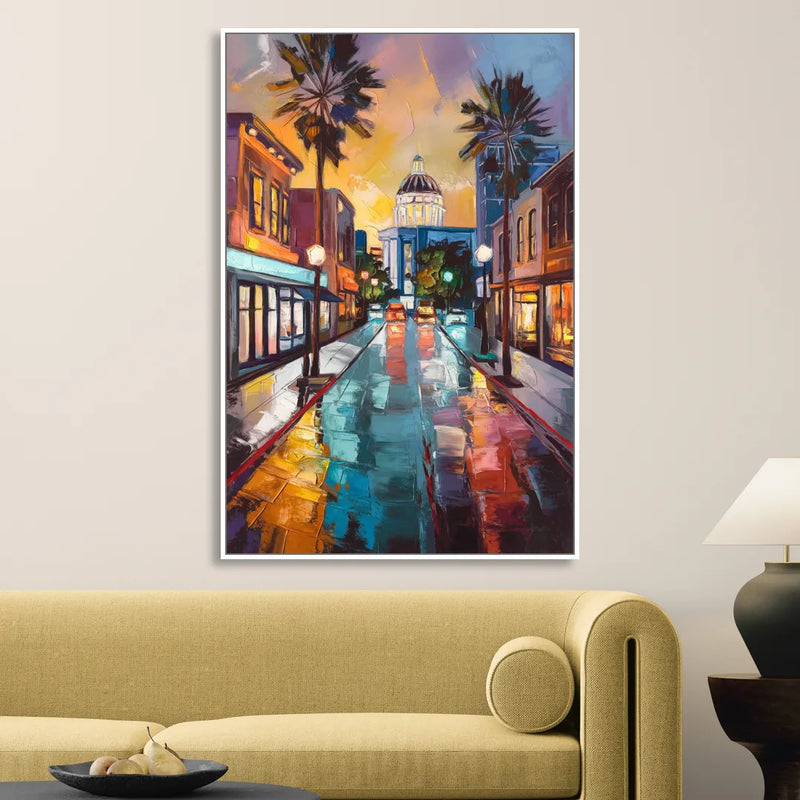 San Jose Vibrant Streets Living Room - White Canvas Wall Art