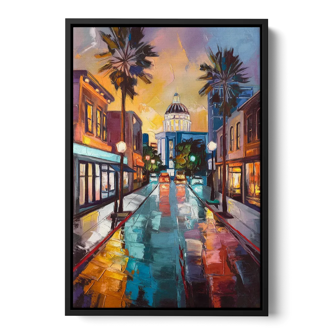 San Jose Vibrant Streets Front - Black Canvas Wall Art