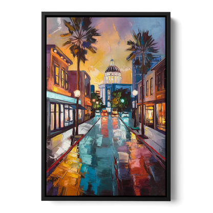 San Jose Vibrant Streets Front - Black Canvas Wall Art
