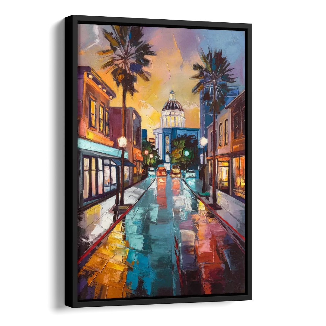 San Jose Vibrant Streets Side - Black Canvas Wall Art