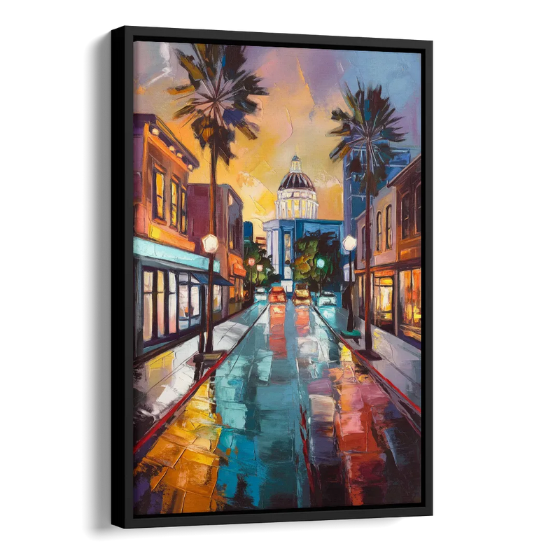 San Jose Vibrant Streets Side - Black Canvas Wall Art