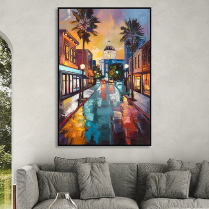 San Jose Vibrant Streets Living Room - Black Canvas Wall Art
