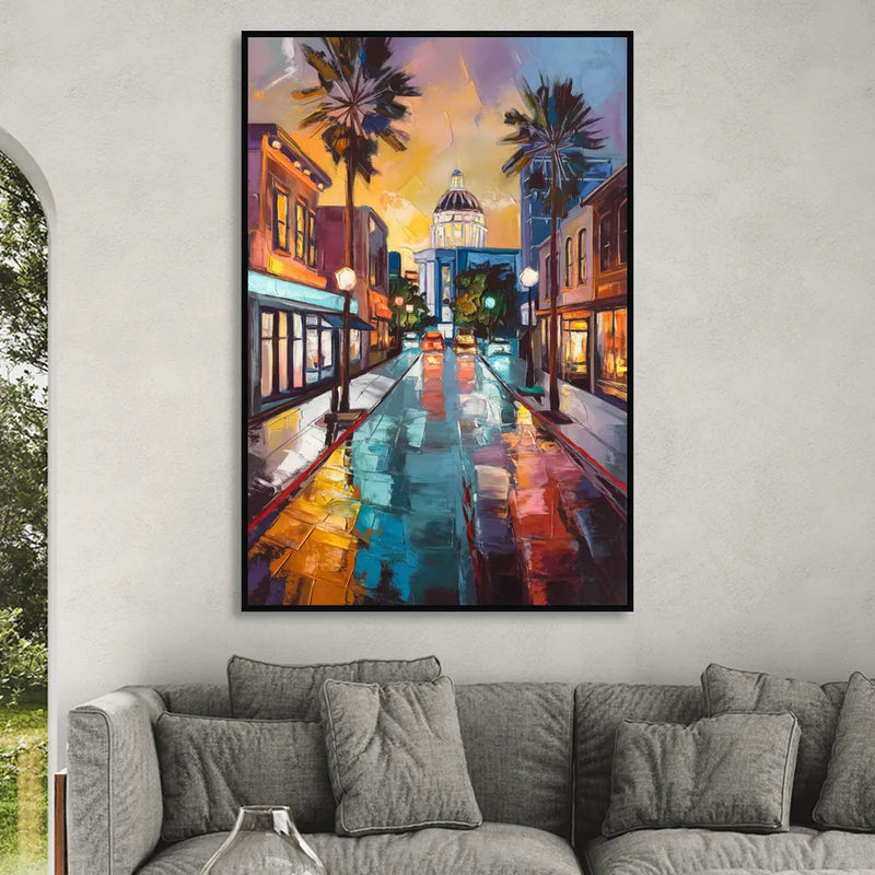 San Jose Vibrant Streets Living Room - Black Canvas Wall Art