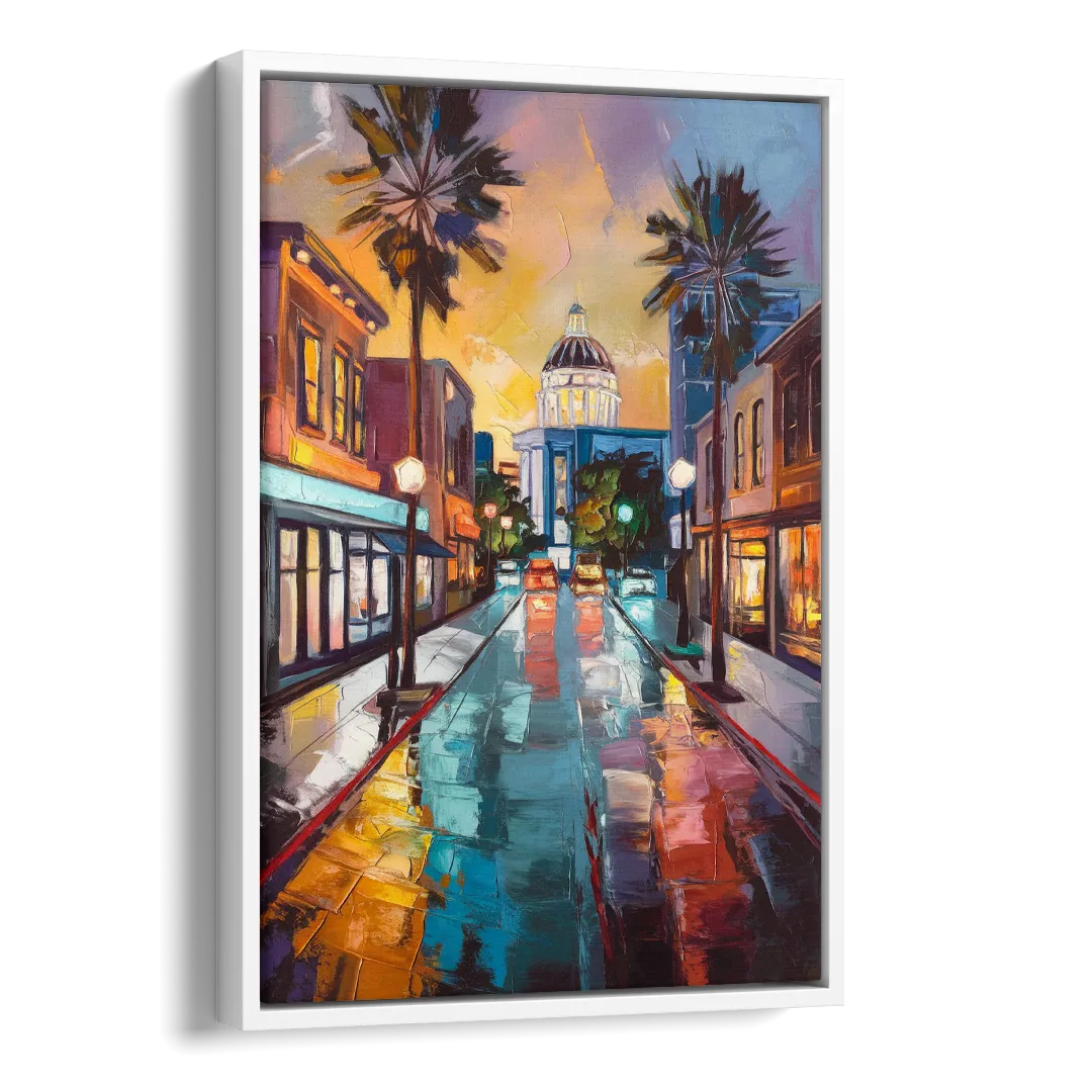 San Jose Vibrant Streets Side - White Canvas Wall Art