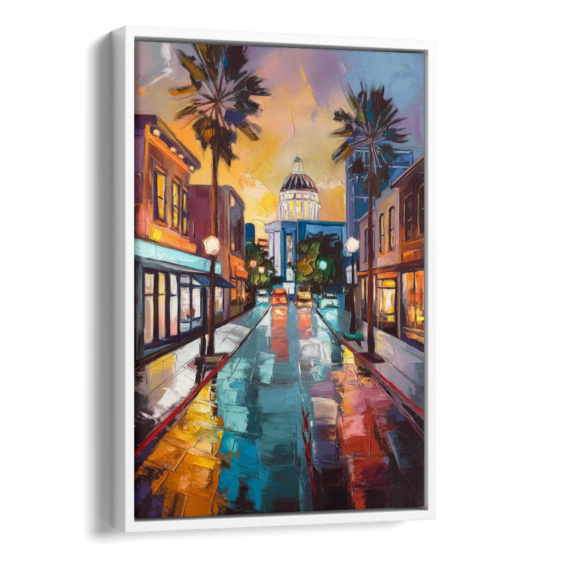 San Jose Vibrant Streets Side - White Canvas Wall Art
