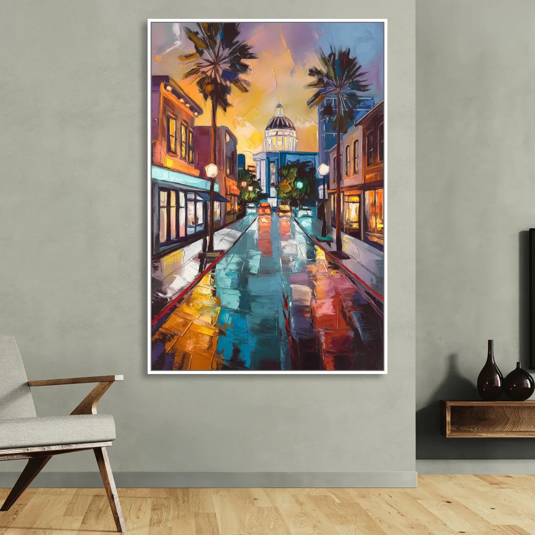 San Jose Vibrant Streets Sitting Room - White Canvas Wall Art