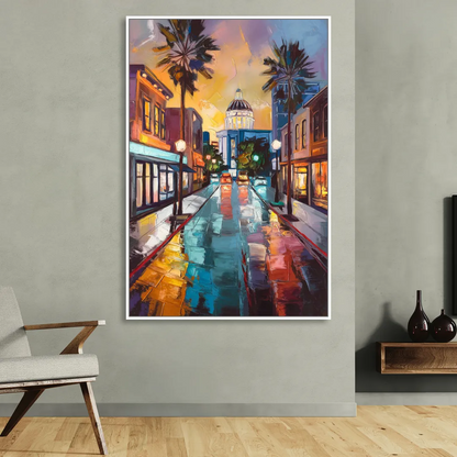 San Jose Vibrant Streets Sitting Room - White Canvas Wall Art