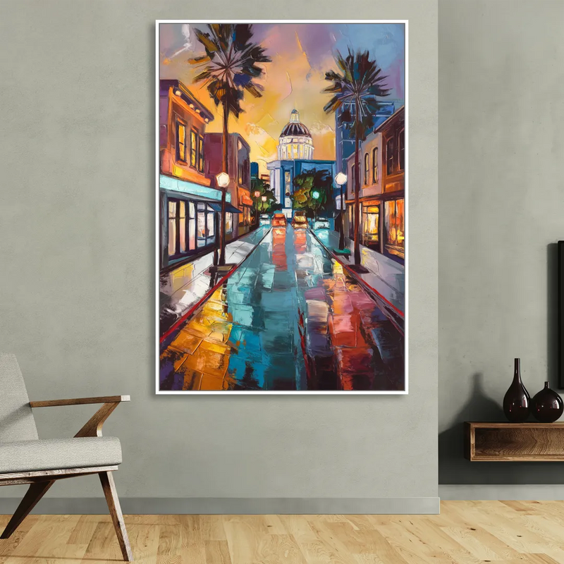 San Jose Vibrant Streets Sitting Room - White Canvas Wall Art