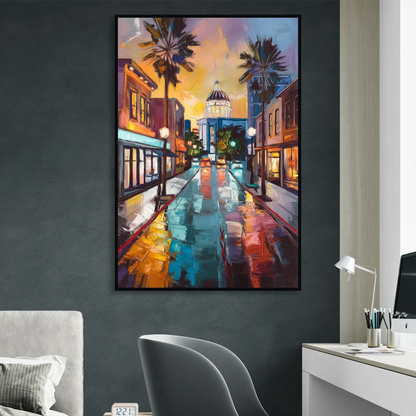 San Jose Vibrant Streets Sitting Room - Black Canvas Wall Art