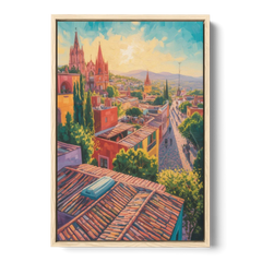 San Miguel Rooftops - Oak Framed Canvas Wall Art - Front