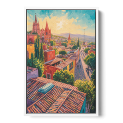 San Miguel Rooftops - White Framed Canvas Wall Art - Front