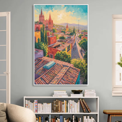 San Miguel Rooftops Sitting Room - White Canvas Wall Art