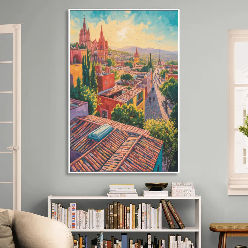 San Miguel Rooftops Sitting Room - White Canvas Wall Art