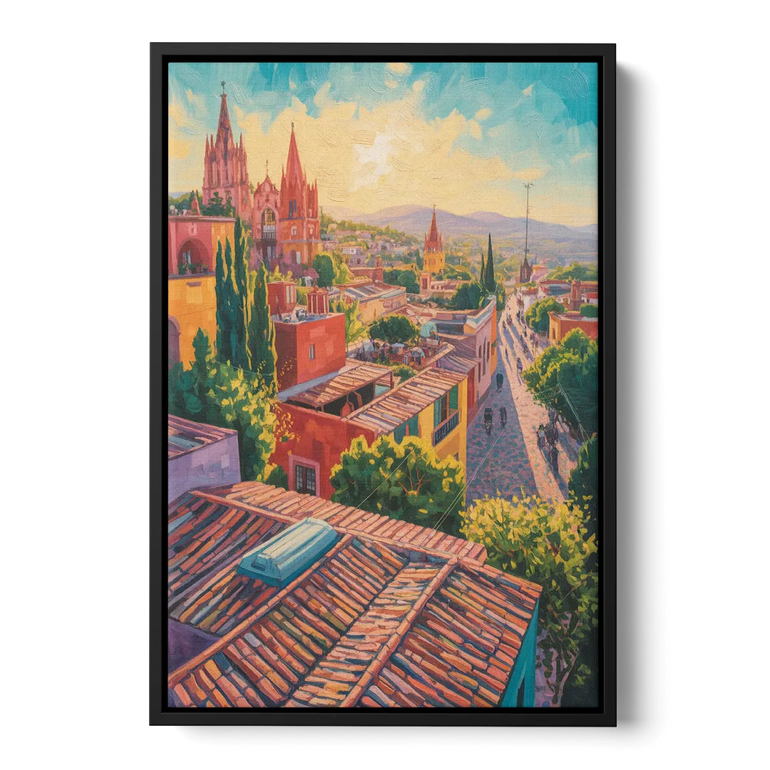 San Miguel Rooftops Front - Black Canvas Wall Art