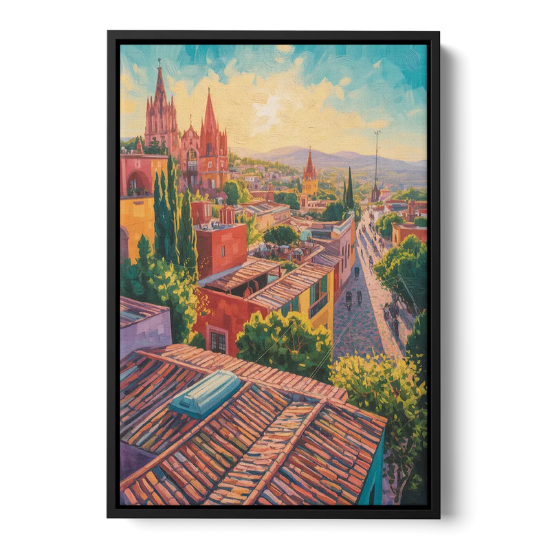 San Miguel Rooftops Front - Black Canvas Wall Art