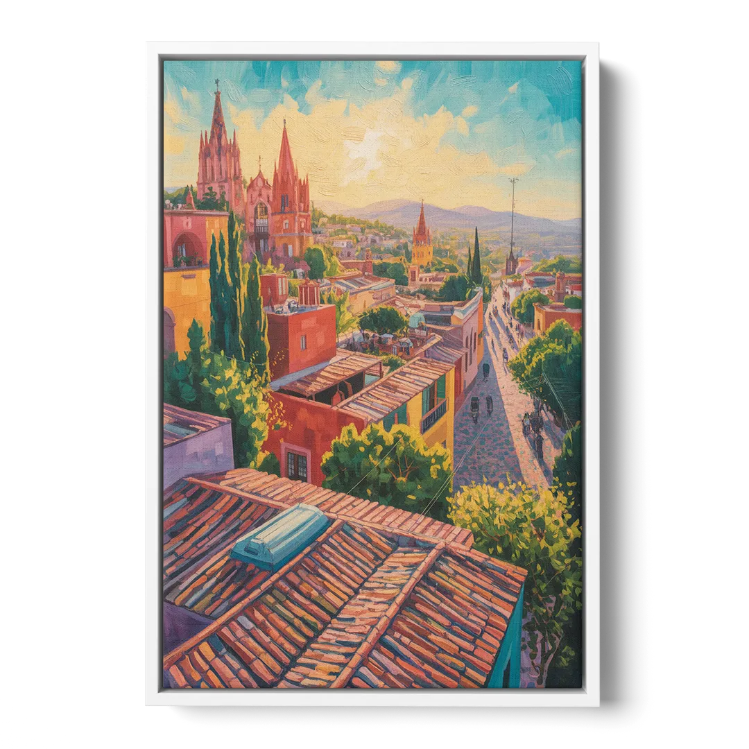 San Miguel Rooftops Front - White Canvas Wall Art