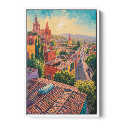 San Miguel Rooftops Front - White Canvas Wall Art