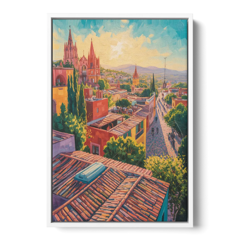 San Miguel Rooftops Front - White Canvas Wall Art