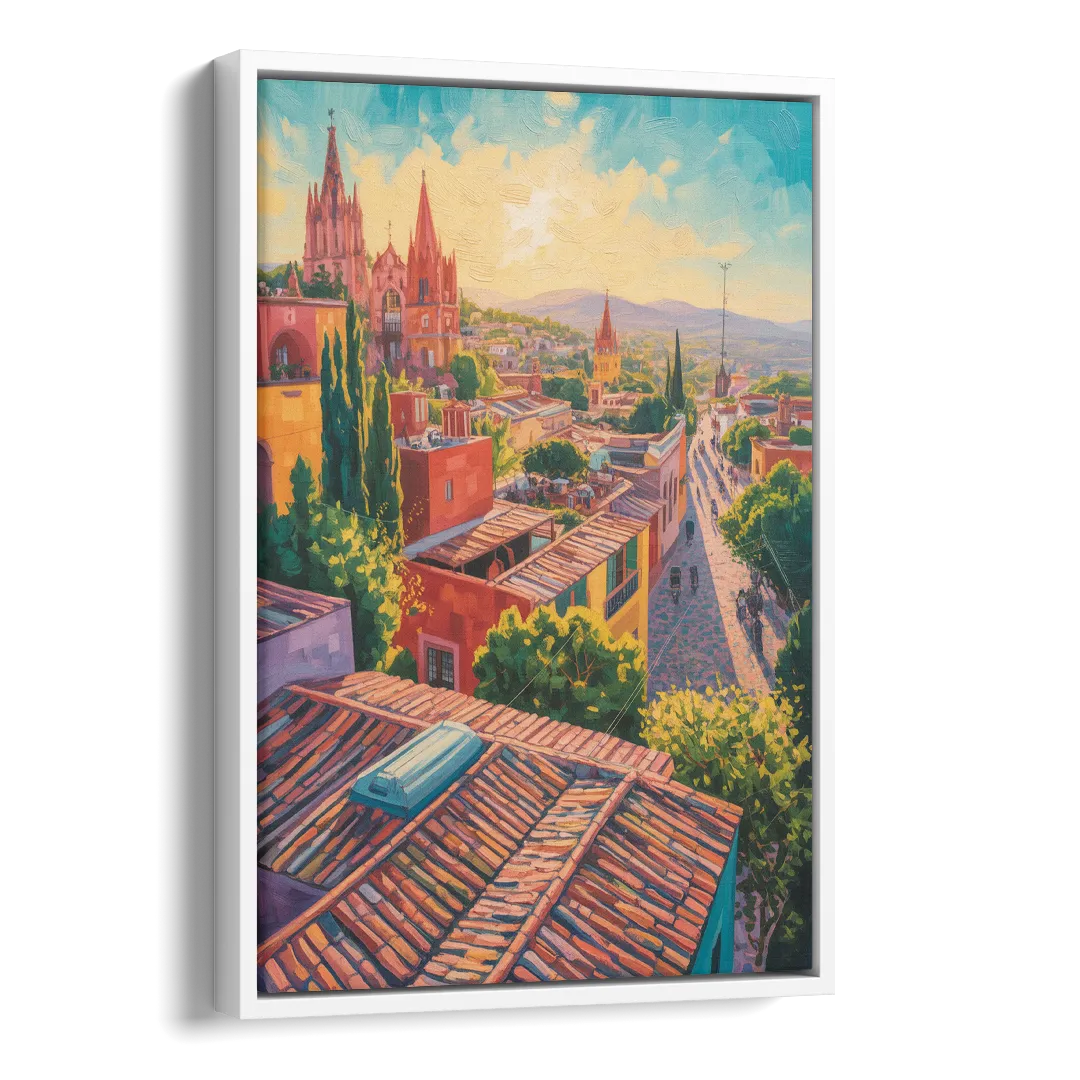 San Miguel Rooftops Side - White Canvas Wall Art