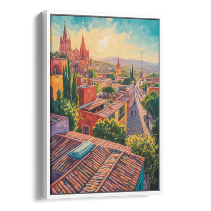 San Miguel Rooftops Side - White Canvas Wall Art