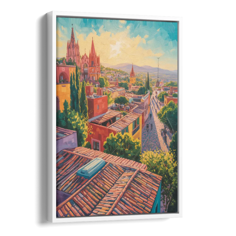 San Miguel Rooftops Side - White Canvas Wall Art