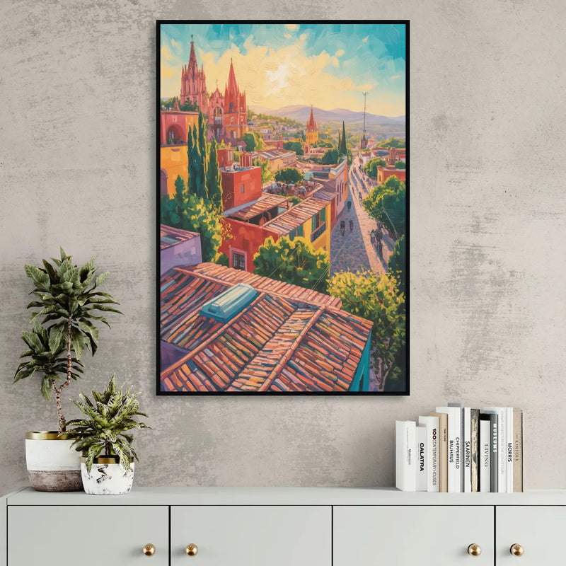San Miguel Rooftops Sitting Room - Black Canvas Wall Art