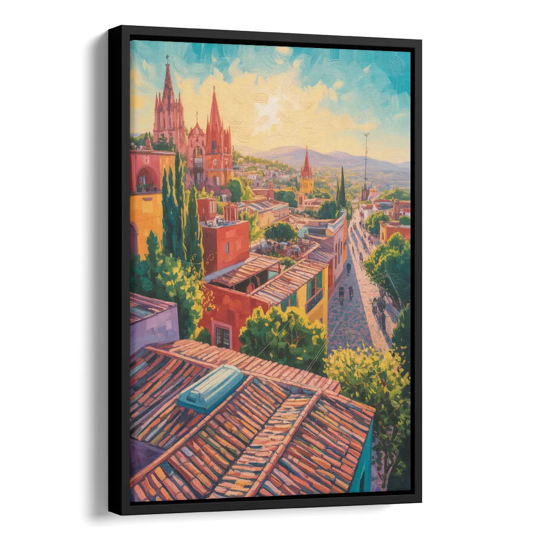 San Miguel Rooftops Side - Black Canvas Wall Art
