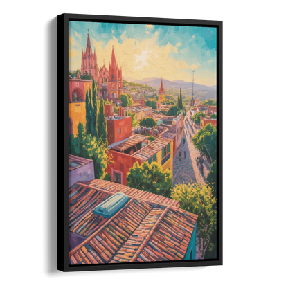 San Miguel Rooftops Side - Black Canvas Wall Art