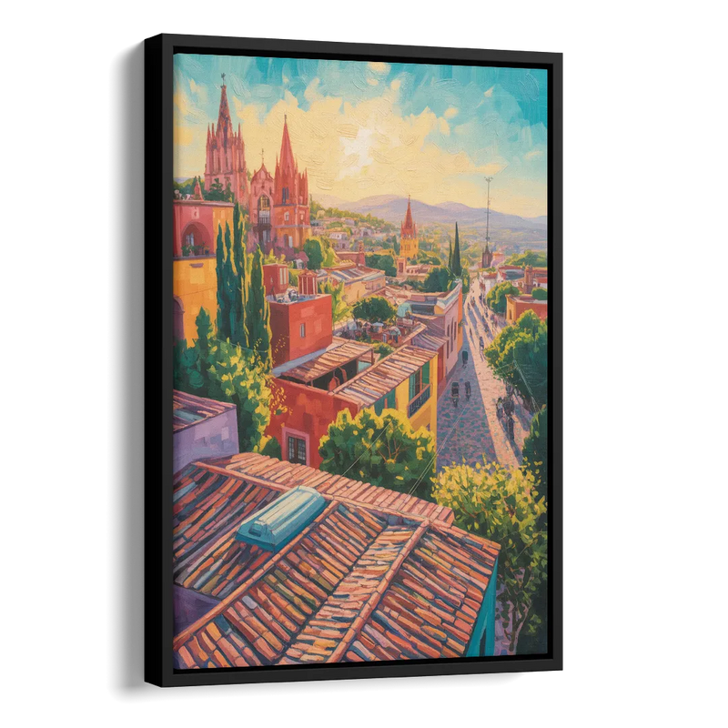 San Miguel Rooftops Side - Black Canvas Wall Art