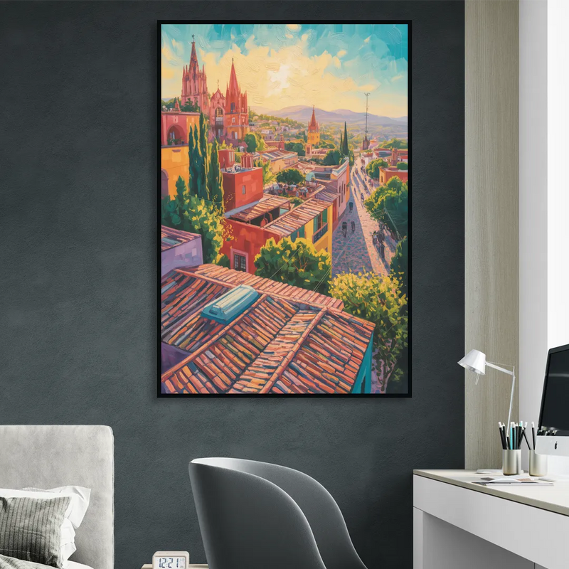 San Miguel Rooftops Living Room - Black Canvas Wall Art