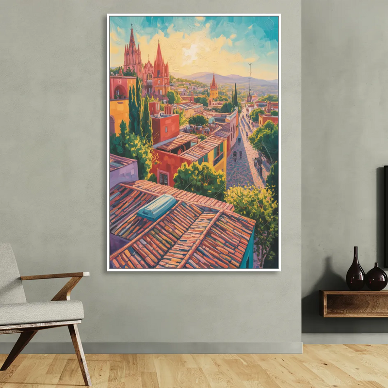 San Miguel Rooftops Living Room - White Canvas Wall Art