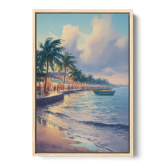 San Miguel Waterfront - Oak Framed Canvas Wall Art - Front