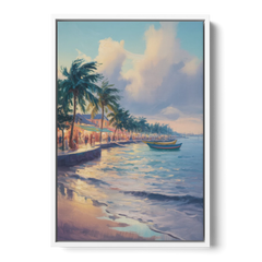 San Miguel Waterfront - White Framed Canvas Wall Art - Front