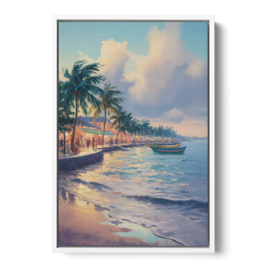San Miguel Waterfront - White Framed Canvas Wall Art - Front