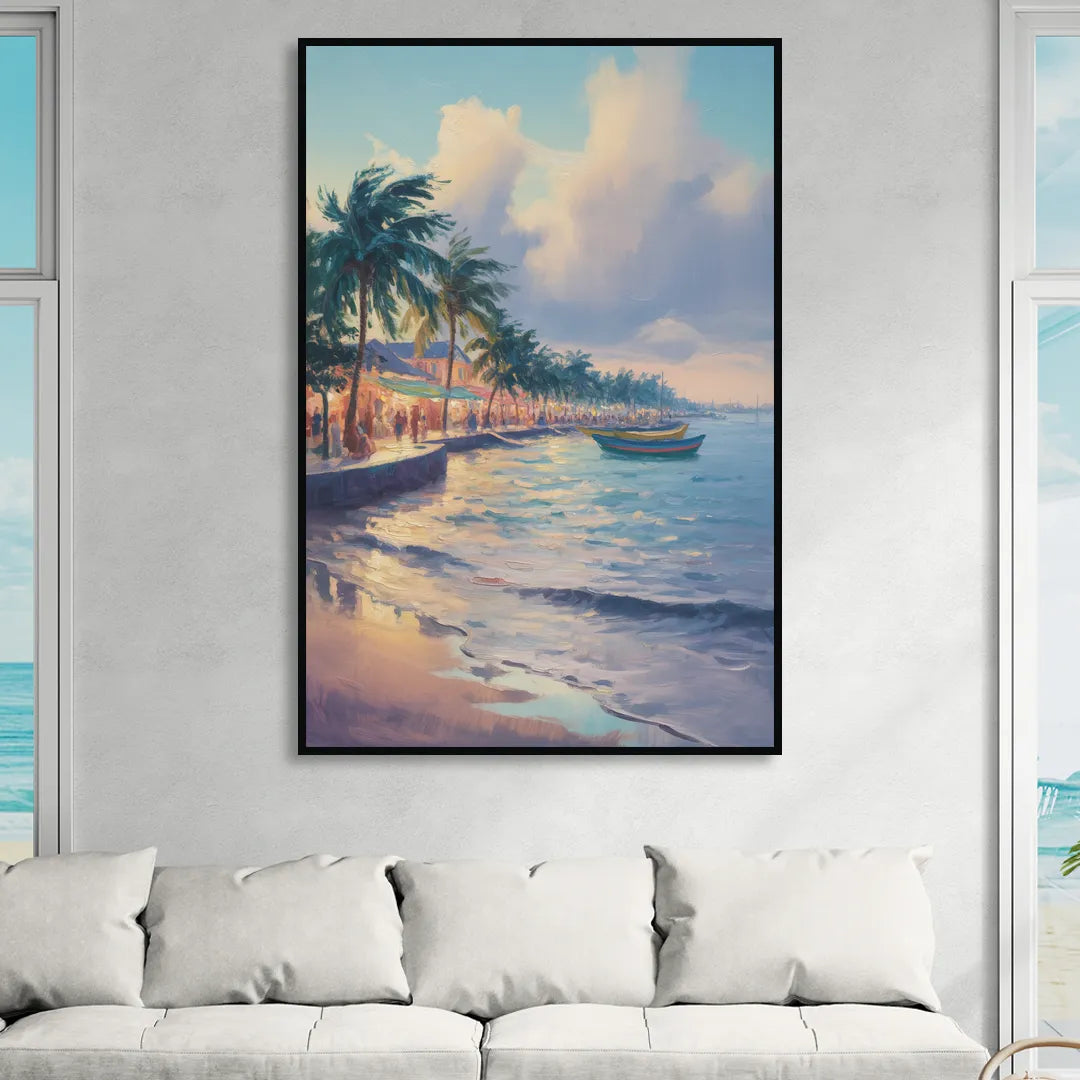 San Miguel Waterfront Sitting Room - Black Canvas Wall Art