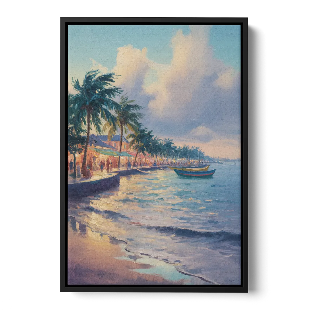 San Miguel Waterfront Front - Black Canvas Wall Art
