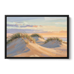 Sand Dunes Painting at Lavender Dusk - Black Framed Canvas Wall Art - Front